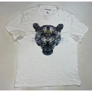 True Religion Panther Graphic T-shirt Men Large White Short Sleeve